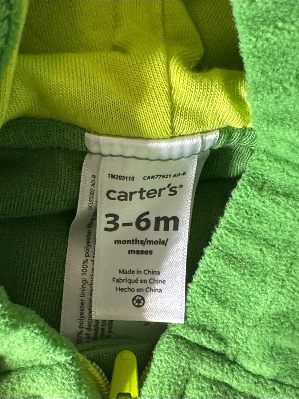 Carter's Avocado Halloween Costume 3-6 months baby boys girls green warm zip Up